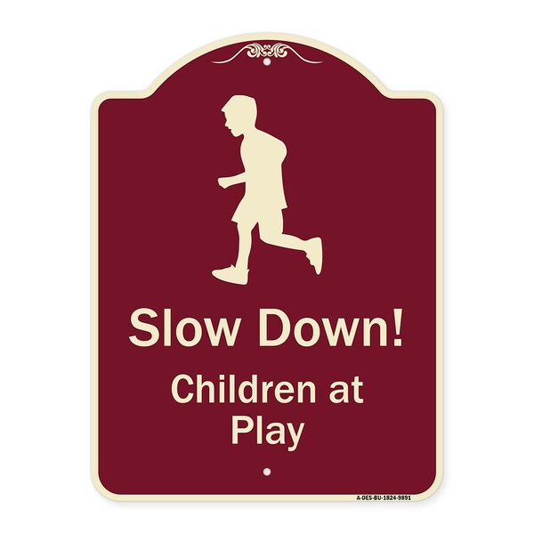 Designer Series-Slow Down Children At Play Burgungy Heavy-Gauge Aluminum, 24" x 18", BU-1824-9891